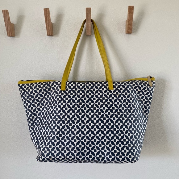 Boden Navy and Yellow Geometric Tote Bag - Picture 1 of 5
